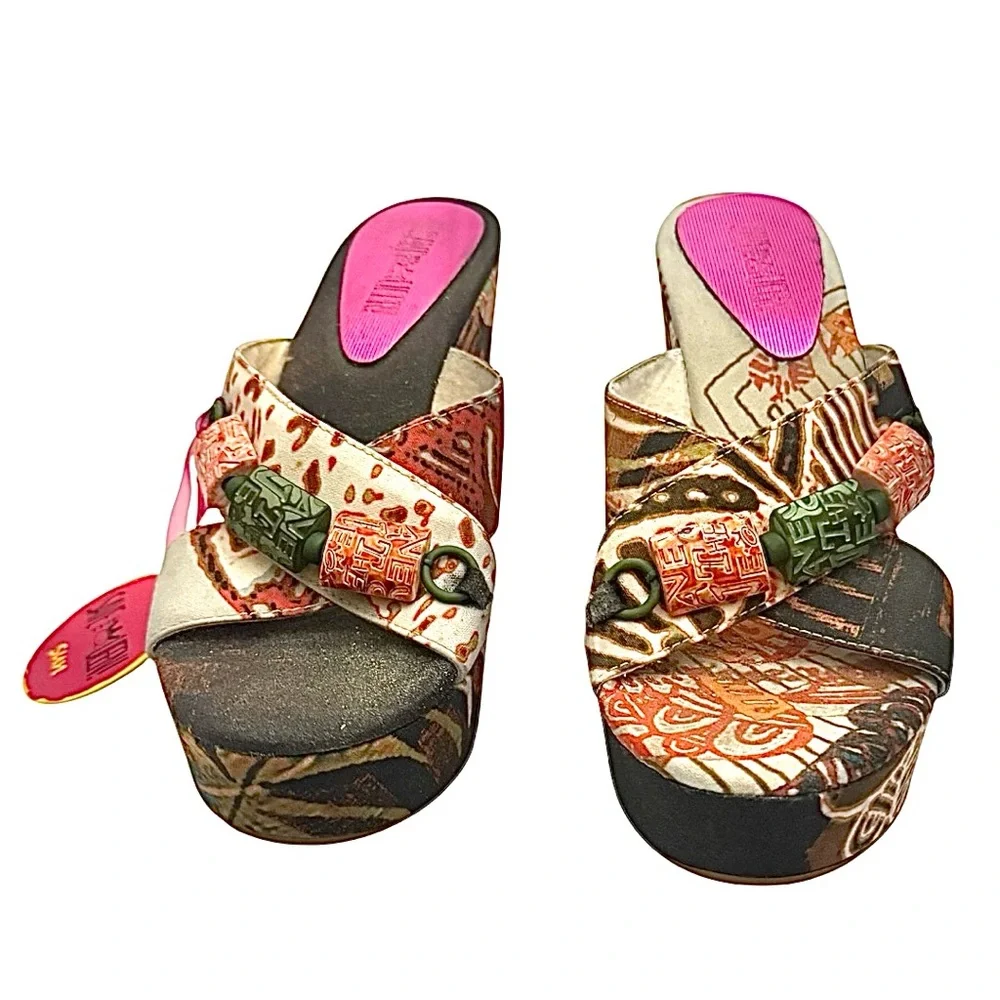 Vintage Save The Queen Strappy Wedge Sandals Multicolor EU 38 US 7.5 Italy